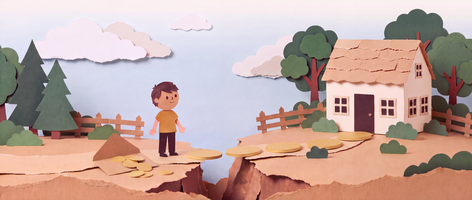 The story scene with gold program coins beginning to bridge the gap